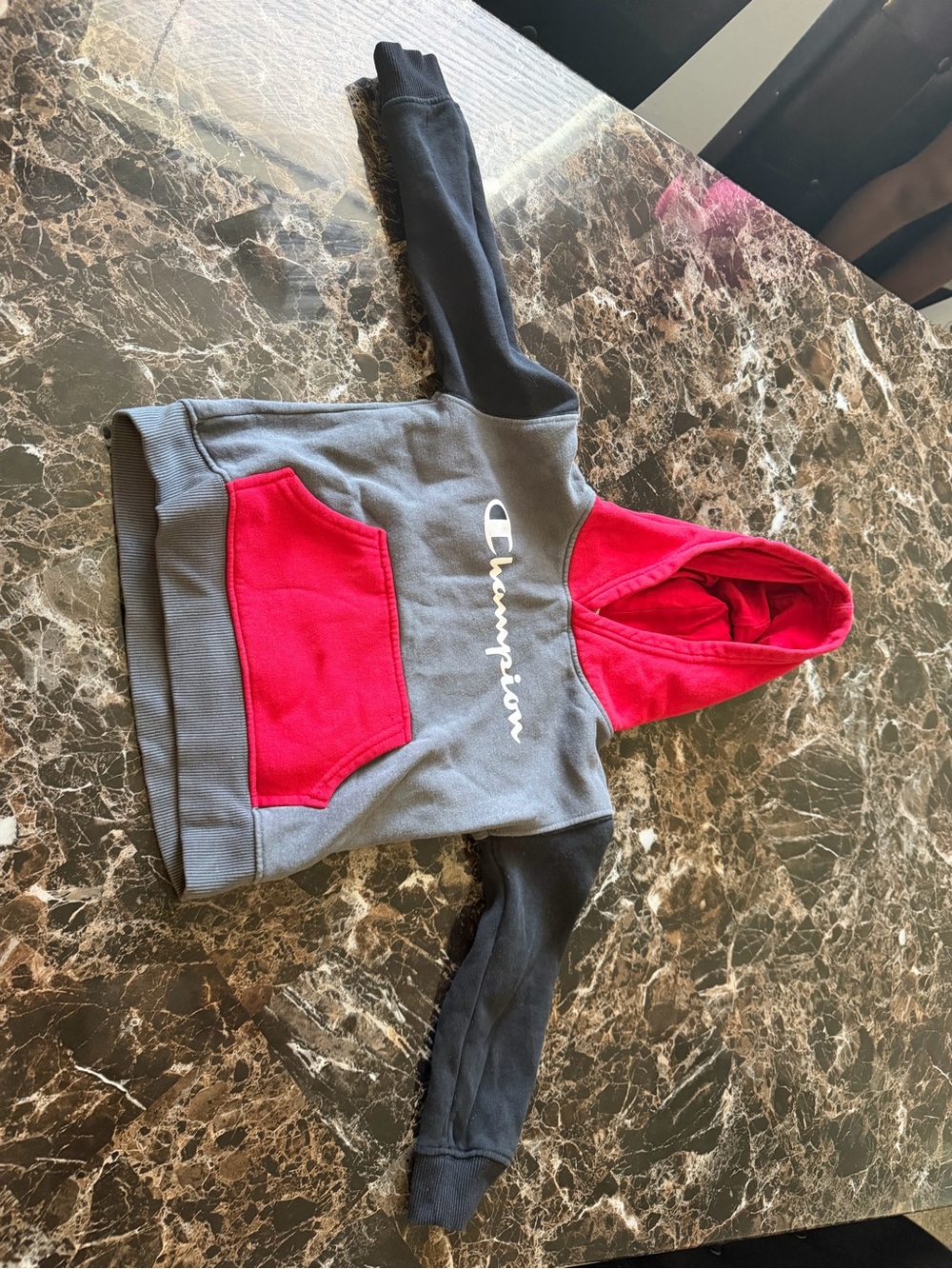 Champion Gray Sweatshirt with Red Hood & Pocket - Kids